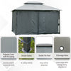 Outsunny 4m x 3(m)Garden Gazebo, Double Roof Outdoor Gazebo Canopy Shelter with Curtains, Solid Steel Frame for Lawn and Deck, Grey