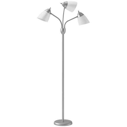 HOMCOM Arc Tree Floor Lamp with 3 Adjustable Rotating Lights, Industrial Standing Lamp with Steel Frame, Silver Tone