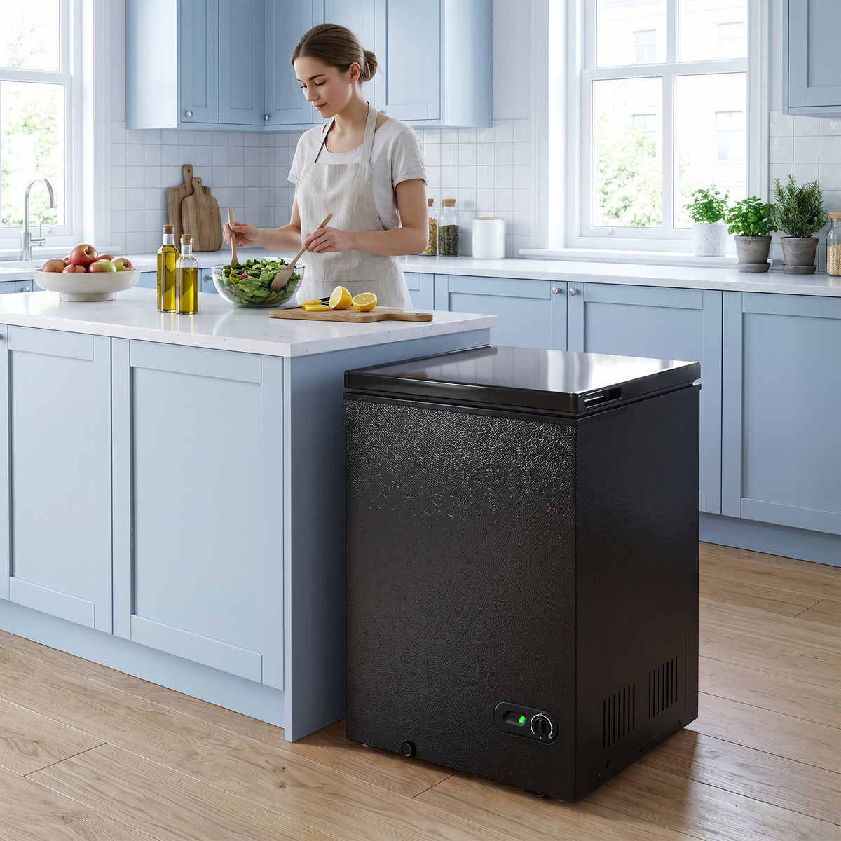 HOMCOM 91L Freestanding Chest Freezer with Removable Storage Basket, Chest Freezer with Mechanical Temperature Control, Black
