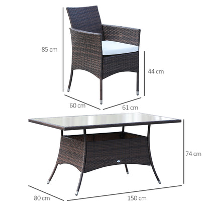 Outsunny 6 Seater Rattan Dining Set with Cushions in Brown