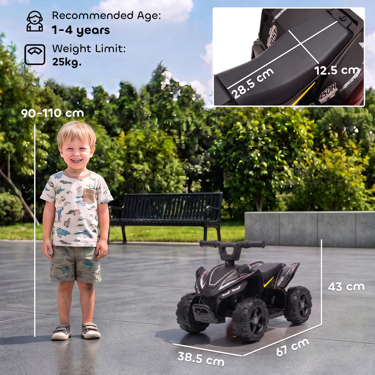 AIYAPLAY 6V Battery Powered Kids ATV in Black