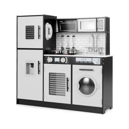 Play Kitchen Toy Set with oven and washing machine in black and white