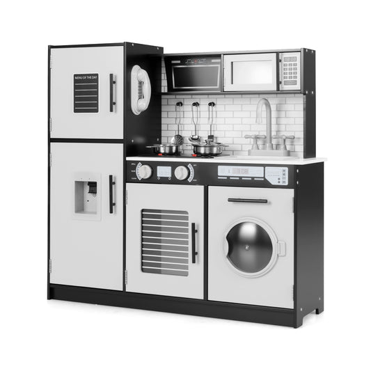 Play Kitchen Toy Set with oven and washing machine in black and white