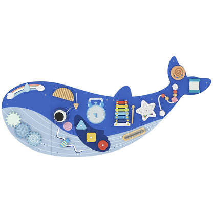 AIYAPLAY Whale Activity Wall Busy Board, 13 in 1 Montessori Inspired Sensory Wall Panel for Playroom Nursery Boys Girls 2+, Blue