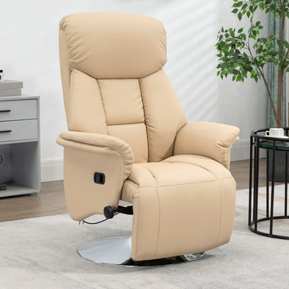 HOMCOM Adjustable Swivel Recliner, Manual Recliner Chair with Footrest, Padded Arms, PU Leather Upholstery, Beige
