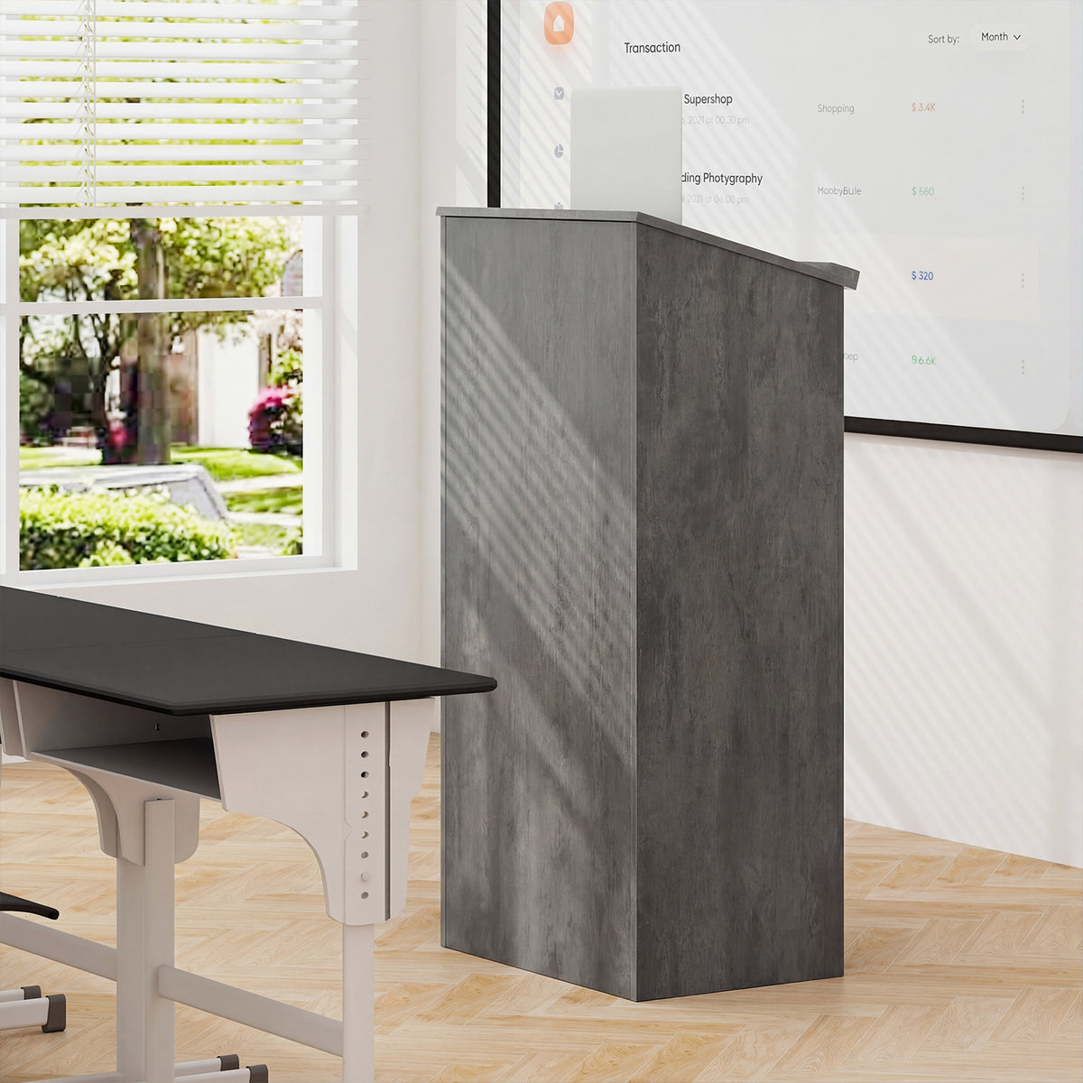 Podium Stand Hostess Stand for Speakers with Storage Shelf-Grey