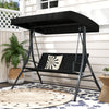 3-Person Porch Swing with Stand Adjustable Canopy Swing with Rattan Seat-Black