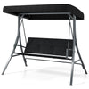3-Person Porch Swing with Stand Adjustable Canopy Swing with Rattan Seat-Black