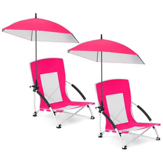 Portable Beach Umbrella Chair with Adjustable Parasol-Pink, 2 Pack
