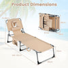 Portable Chaise Lounge Chair with 4-Position Adjustable Backrest and Face Arm Holes-Beige