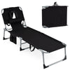 Portable Chaise Lounge Chair with 4-Position Adjustable Backrest and Face Arm Holes-Black