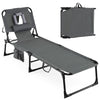 Portable Chaise Lounge Chair with 4-Position Adjustable Backrest and Face Arm Holes-Grey