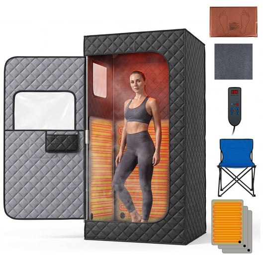 Portable Far Infrared Sauna Box for Home with Heated Foot Pad-Black