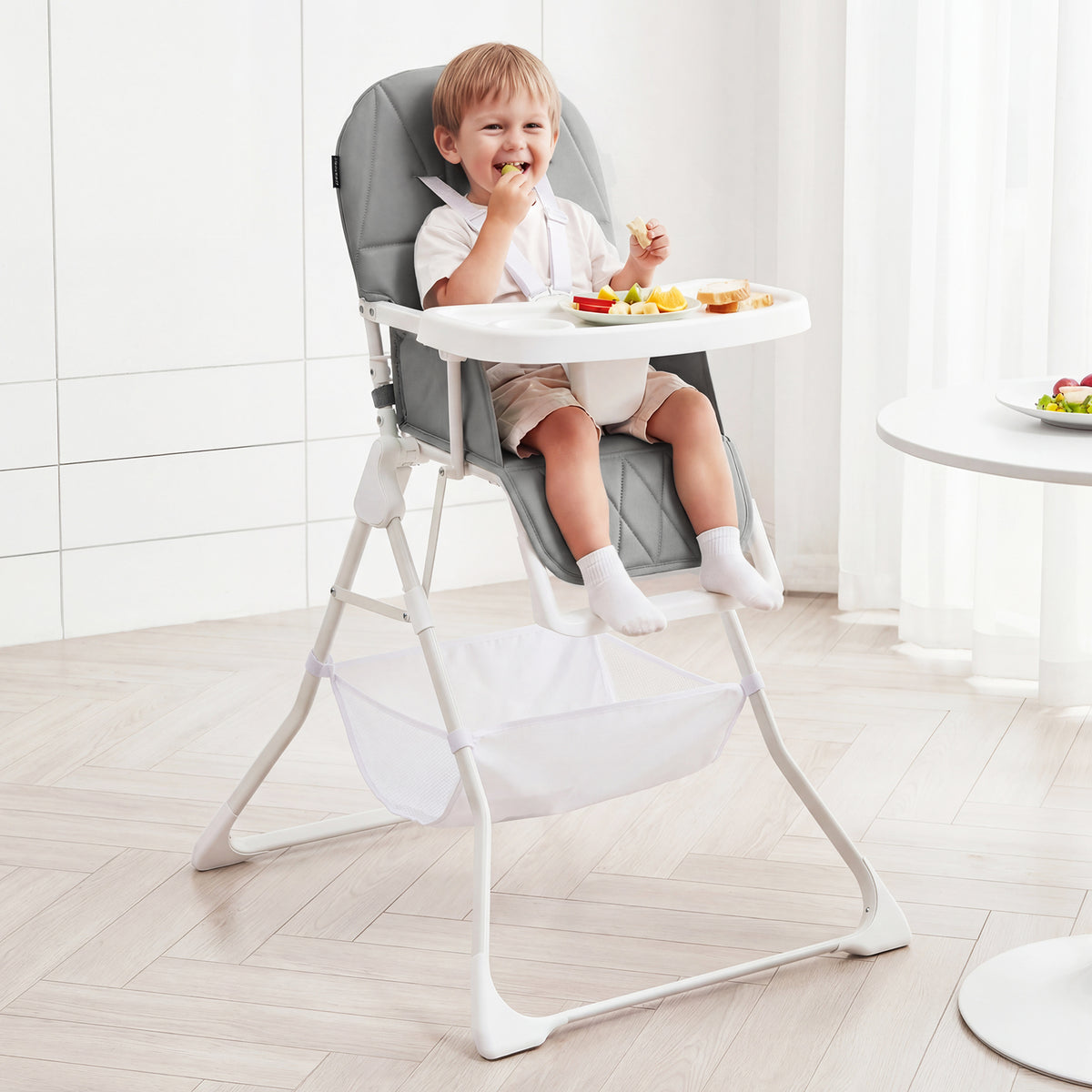 Portable High Chair with 3-Level Adjustable Tray and Footrest-Grey