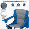Portable Oversized Camping Chair with Zippered Cooler Pouch and Cup Holder-Blue
