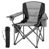 Portable Oversized Camping Chair with Zippered Cooler Pouch and Cup Holder-Grey