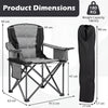 Portable Oversized Camping Chair with Zippered Cooler Pouch and Cup Holder-Grey