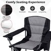 Portable Oversized Camping Chair with Zippered Cooler Pouch and Cup Holder-Grey