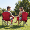 Portable Oversized Camping Chair with Zippered Cooler Pouch and Cup Holder-Red
