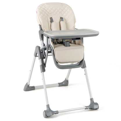 Portable Adjustable Highchair with Footrest and Detachable Tray for Babies-Beige