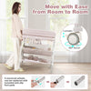 Foldable Baby Changing Table with Wheels and Adjustable Height-Light Pink