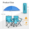 Portable Double Camping Chair with Umbrella and Ice Bag-Turquoise
