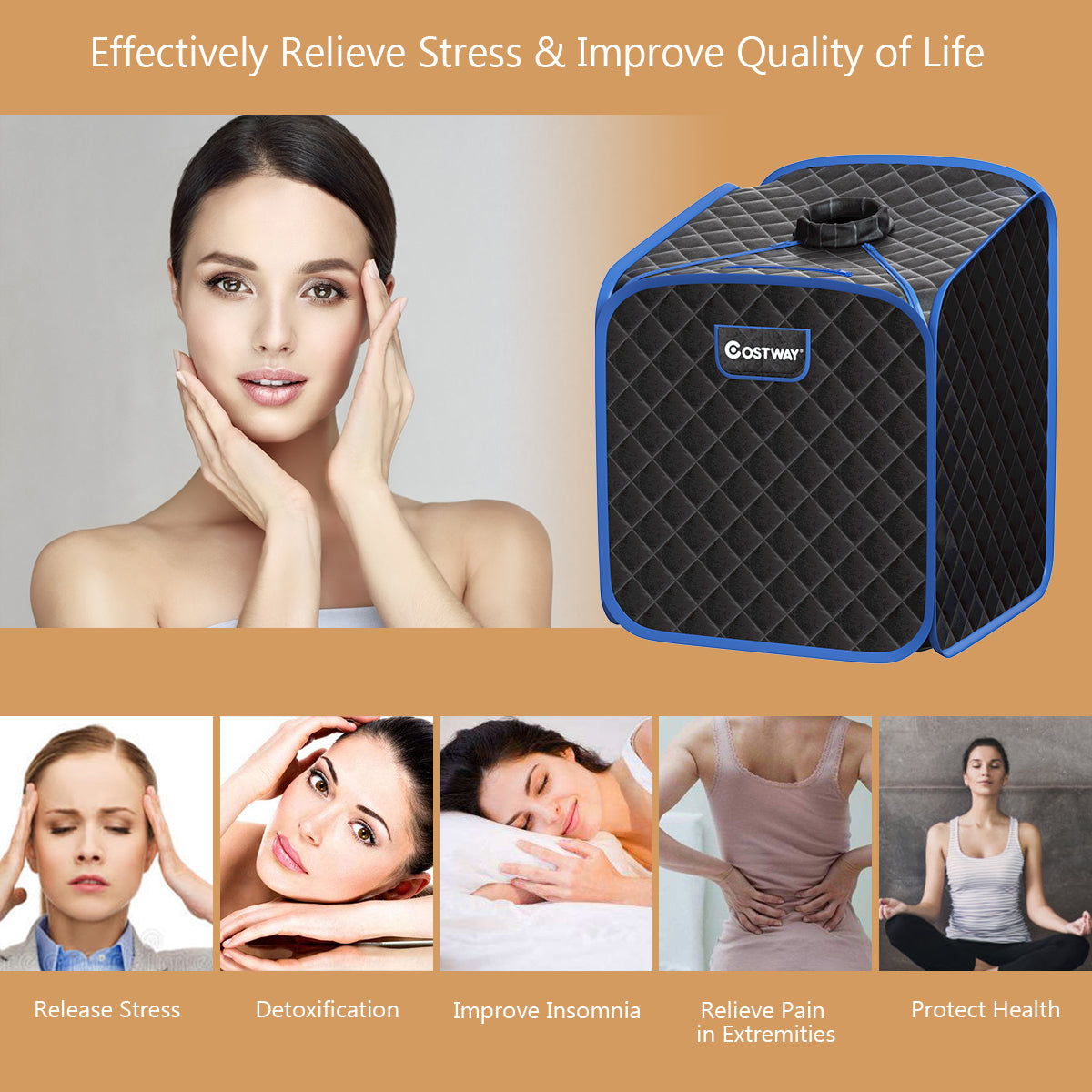 Portable Steam Sauna Spa Private Sauna Tent with Adjustable Temperature-Black