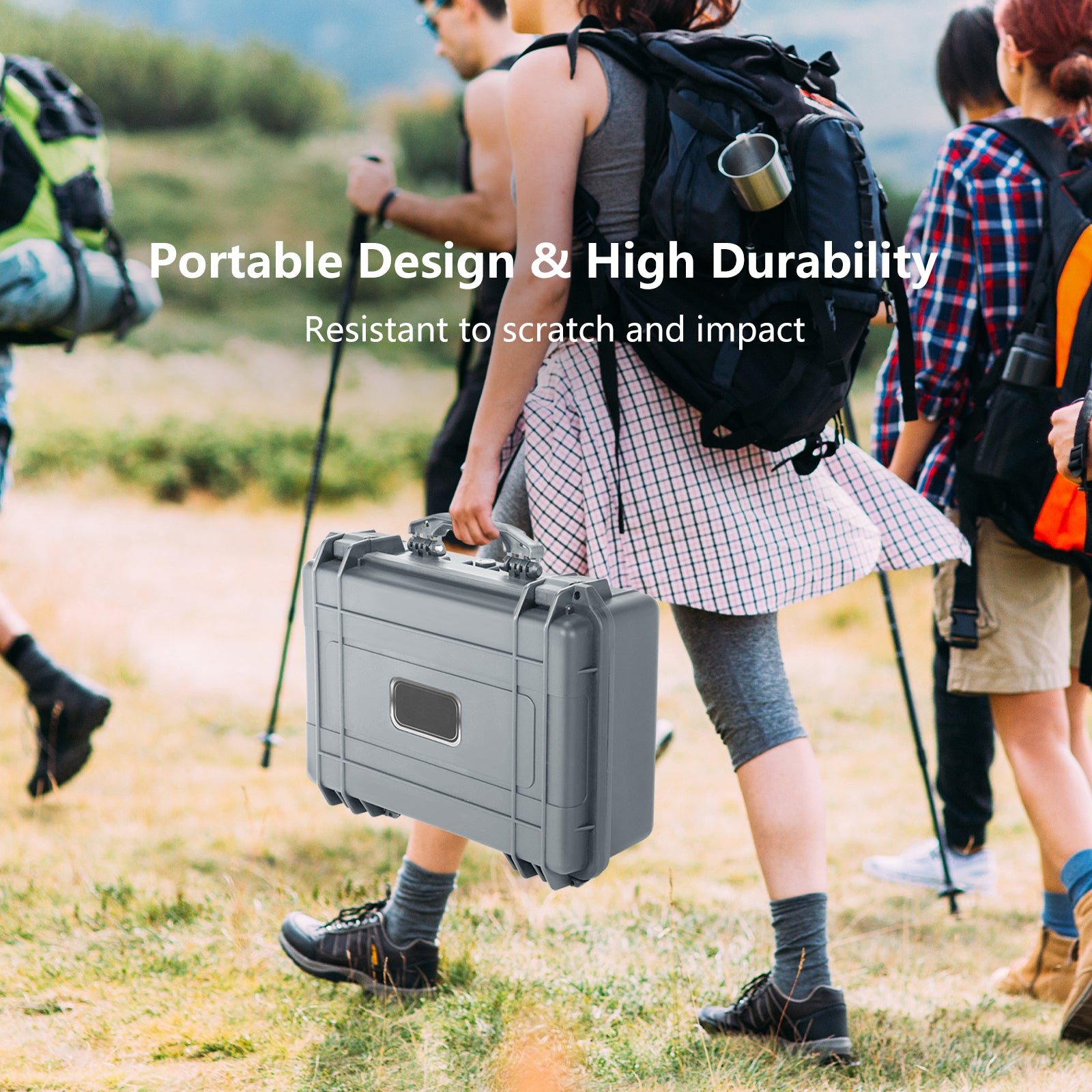 Portable Grey Waterproof Hard Case with Customizable Fit Foam-Grey-56 x 44 x 22 cm