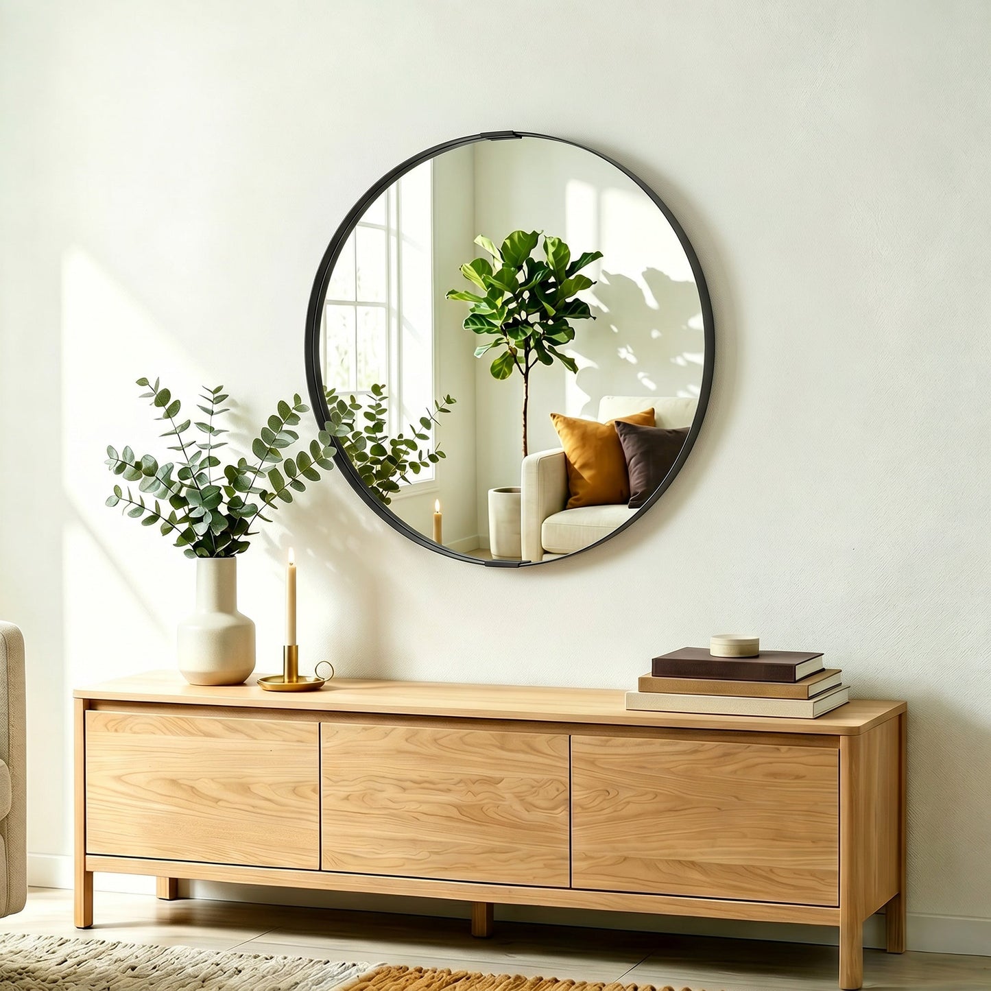 HOMCOM Round Wall Mirror 61 cm, Wall Mounted Bathroom Mirror with Tempered Safety Glass and Aluminium Alloy Frame, Black