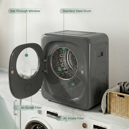 HOMCOM 4kg Vented Tumble Dryer with 5 Drying Mode, 800W Compact Freestanding Front Tumble Dryer, Grey
