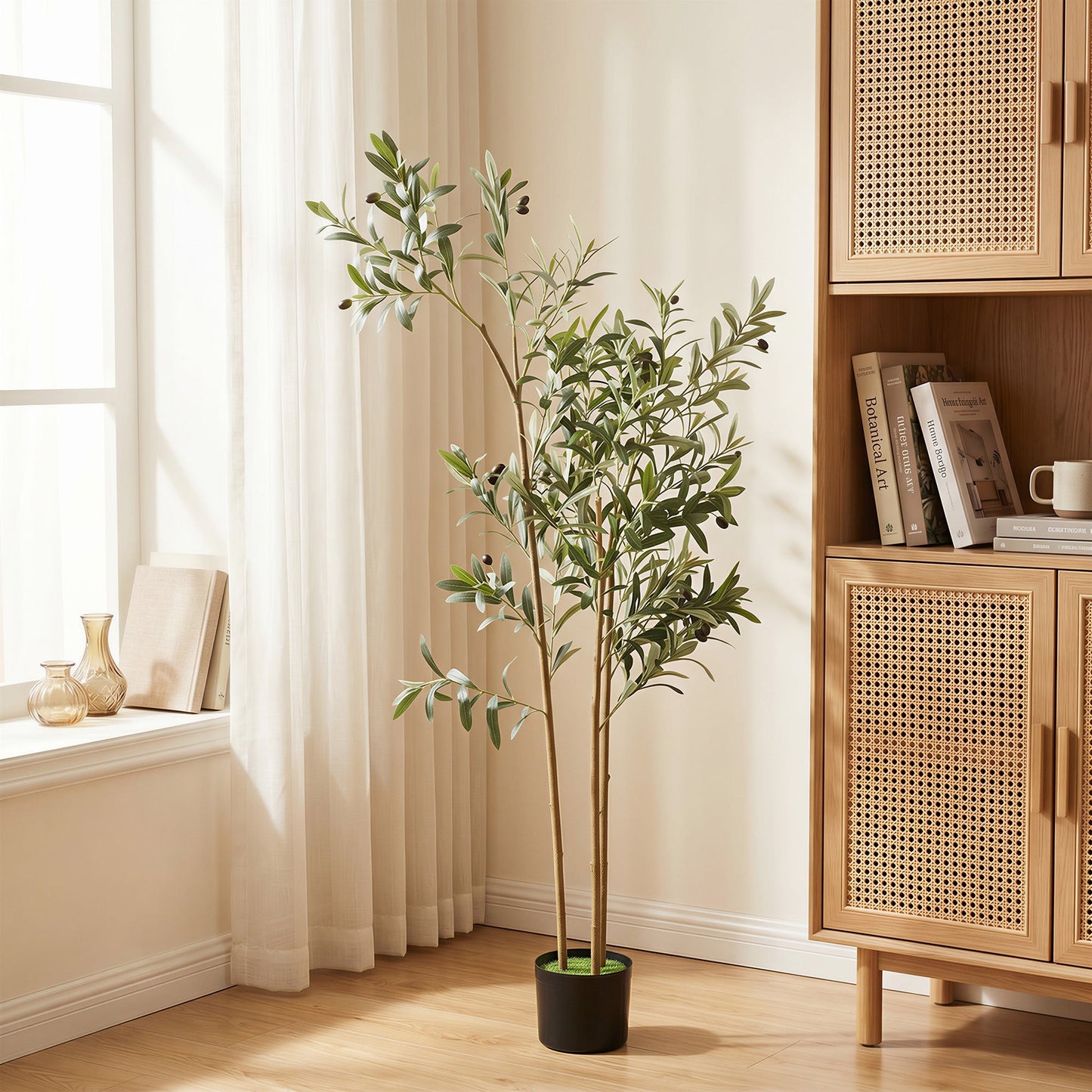 HOMCOM Decorative Artificial Plant, 148 cm Silk Olive Tree with 553 Leaves in Cement Pot, Fake Plant