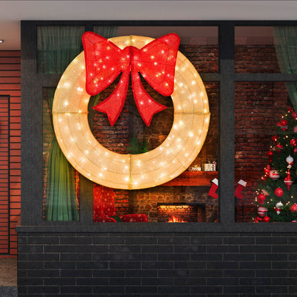 Pre-Lit Christmas Wreath with 200 LED Lights and Red Bow