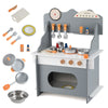 Pretend Play Toy Kitchen Set with Clock Stove Spice Rack for Aged 3+-Grey