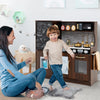 Toddler Pretend Kitchen Playset with Accessories and Simulated Sounds-Rustic Brown