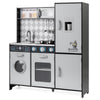 Pretend Play Kitchen with Ice Maker and Cooking Stove for Kids-Grey