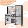 Pretend Play Kitchen with Ice Maker and Cooking Stove for Kids-Grey