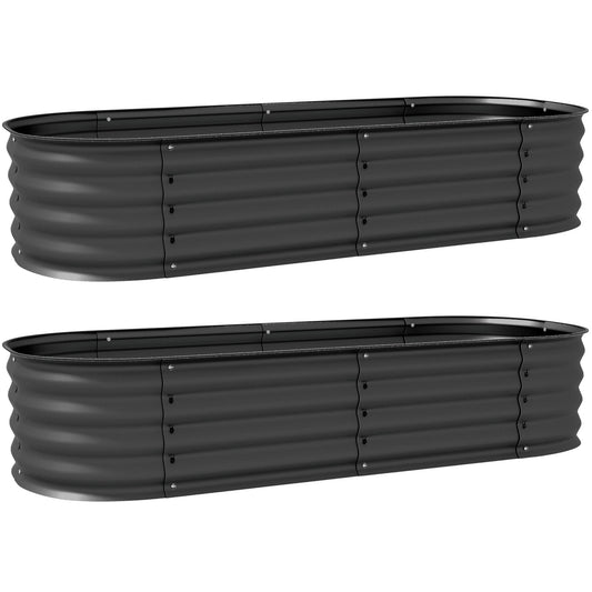 Outsunny Galvanised Raised Garden Bed in dark grey shown as a pair against a plain white background