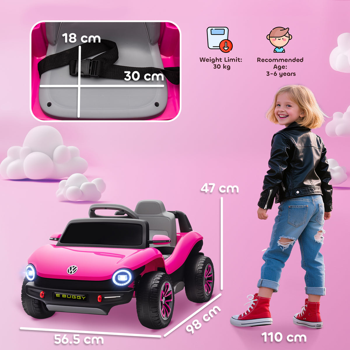 AIYAPLAY Volkswagen Licensed Kids Electric Car in Pink