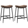 HOMCOM Breakfast Bar Stools Set of 2, Microfibre Upholstered Barstools, Industrial Bar Chairs with Curved Seat and Steel Frame for Dining Room, Kitchen, Brown