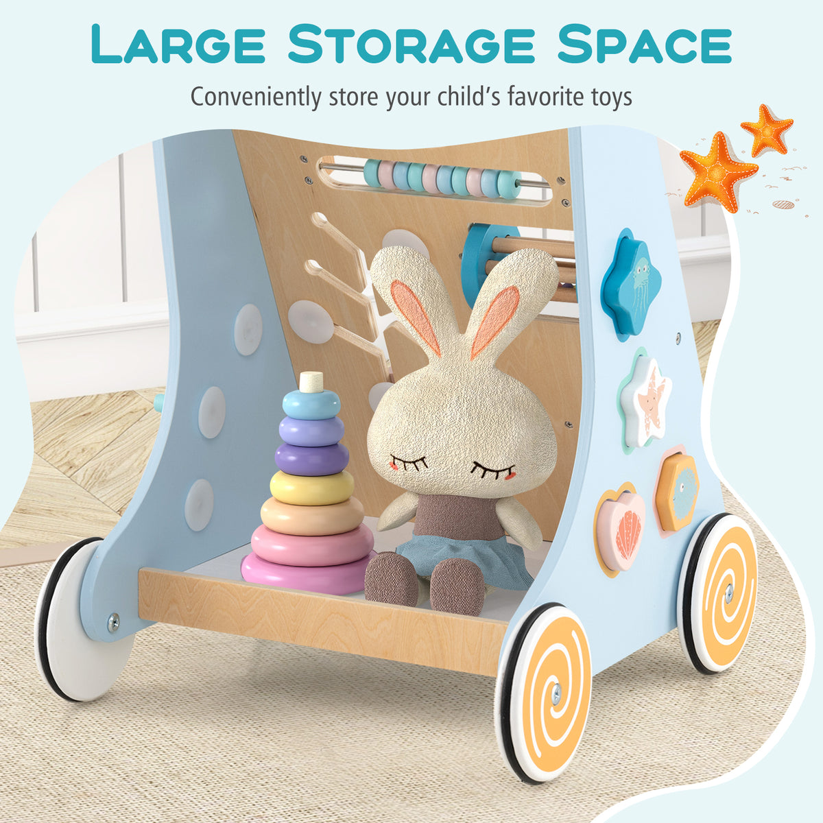 Push and Pull Learning Activity Center with Wheels-Blue