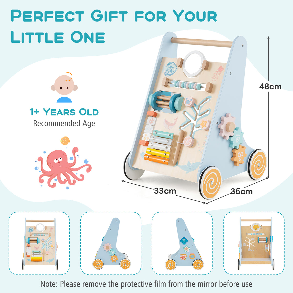 Push and Pull Learning Activity Center with Wheels-Blue