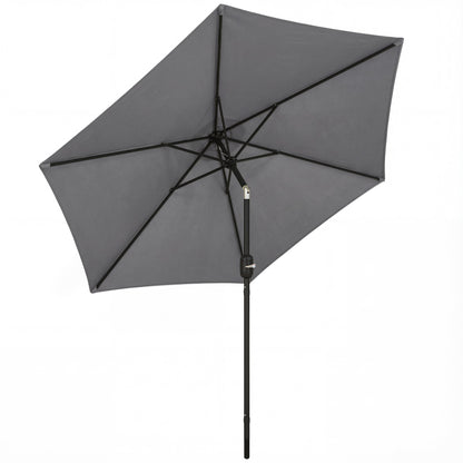 Outsunny 2.6 m Garden Parasol Umbrella with Aluminium Pole, Outdoor Patio Umbrella with Tilt and Crank, Vent, Grey