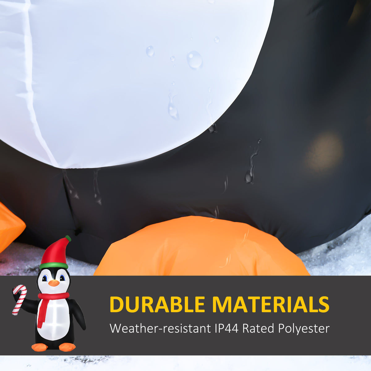8ft Inflatable Christmas Penguin Holding Candy Cane Blow Up Outdoor Decoration in Red and Black and White