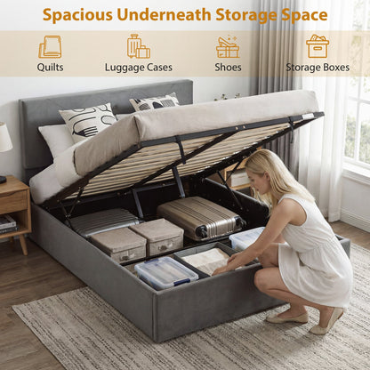 HOMCOM King Size Bed Frame Gas End Lift Under Bed Storage Upholstered Platform Bed Tufted Headboard for 150 x 200 cm Mattress
