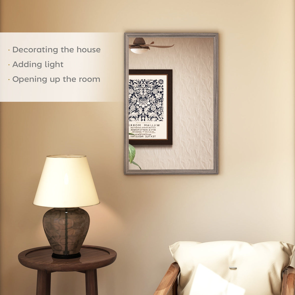 HOMCOM Wall Bathroom Mirror, 40 x 60 cm Wall-Mounted Mirror for Living Room, Bedroom, Hallway, Grey