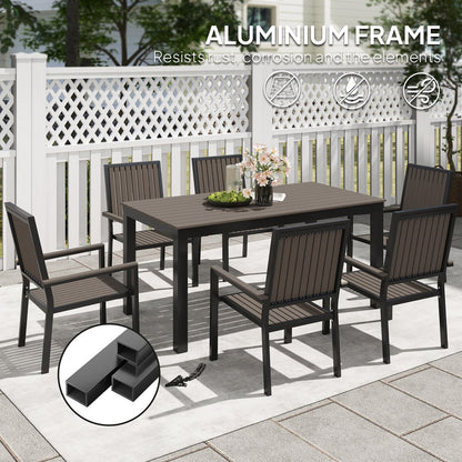 The outdoor dining table and chairs set with aluminium frame detail