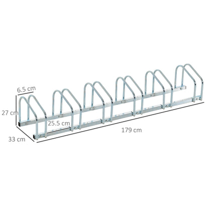 The bike parking rack shown with technical lines indicating its overall dimensions