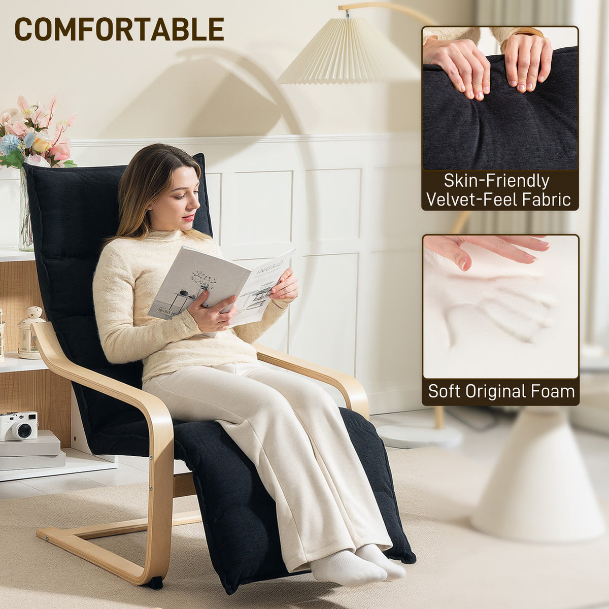 HOMCOM Curved Wooden Accent Chair in Black