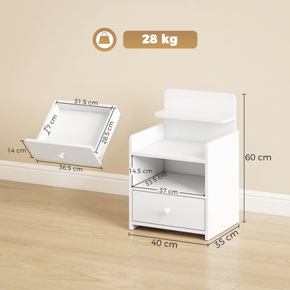 HOMCOM Bedside Cabinet, Bedside Table with Drawer and Shelf for Living Room, White