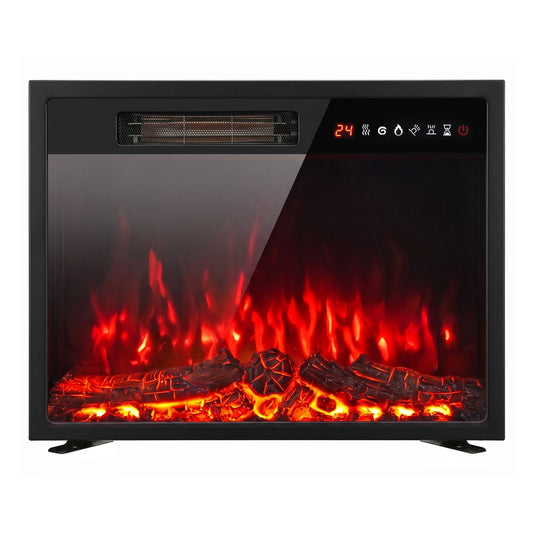 HOMCOM Electric Fireplace Insert, Recessed Electric Fire with Adjustable Flame Effect, Timer, Remote, 750W/1500W, Black